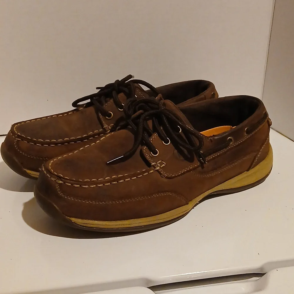 Rockport Works Steel Toe Brown Leather Men's Boat Shoes 10.5W